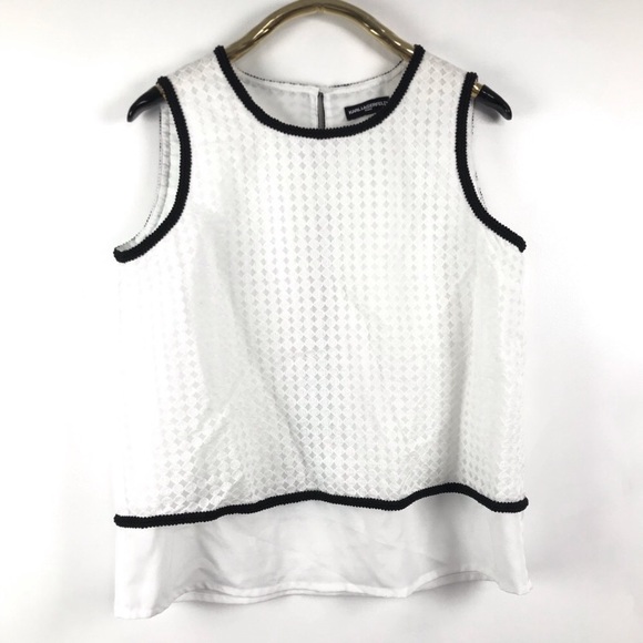 Karl Lagerfeld Tops - KARL LAGERFELD Sleeveless Lace Top with Black Trim